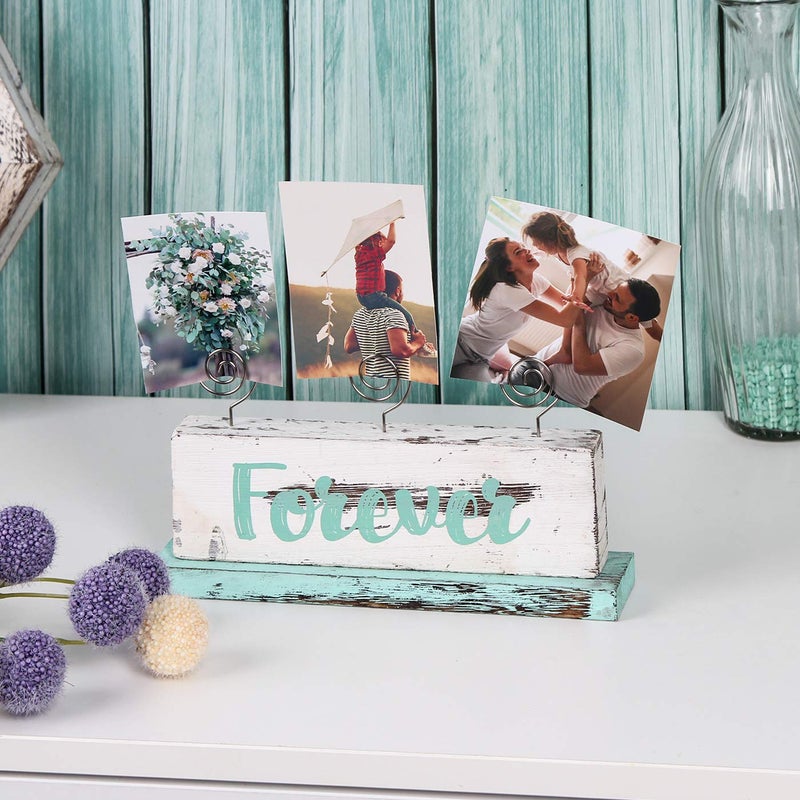 J JACKCUBE DESIGN JACKCUBE Design Multi-Photo Display Boho Tabletop Decor Wooden Double Side Memos, Cards, Gallery Display Block with 3 Wire Clips, Desktop Freestanding Polaroid Picture Frame Decoration- MK678A - Image 4